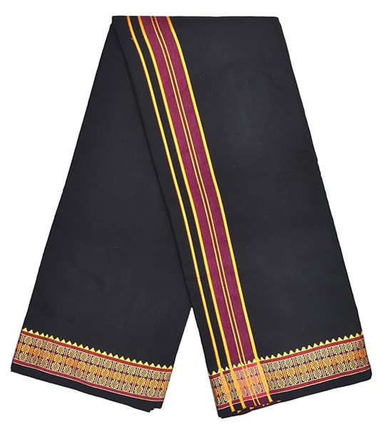9X5" Gopuram BLACK Rajamanickam Panjakacham Set || Size: 4 Mtr Dhoti X 2.25 Mtrs Towel || Polycotton Dhotis - Image 4