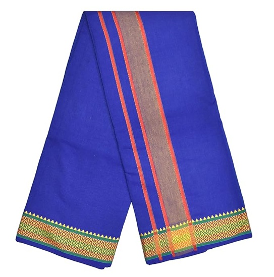 9X5" Gopuram BLUE Rajamanickam Panjakacham Set || Size: 4 Mtr Dhoti X 2.25 Mtrs Towel || Polycotton Dhotis - Image 4