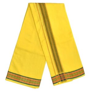 9X5″ Gopuram YELLOW Rajamanickam Panjakacham Set || Size: 4 Mtr Dhoti X 2.25 Mtrs Towel || Polycotton Dhotis
