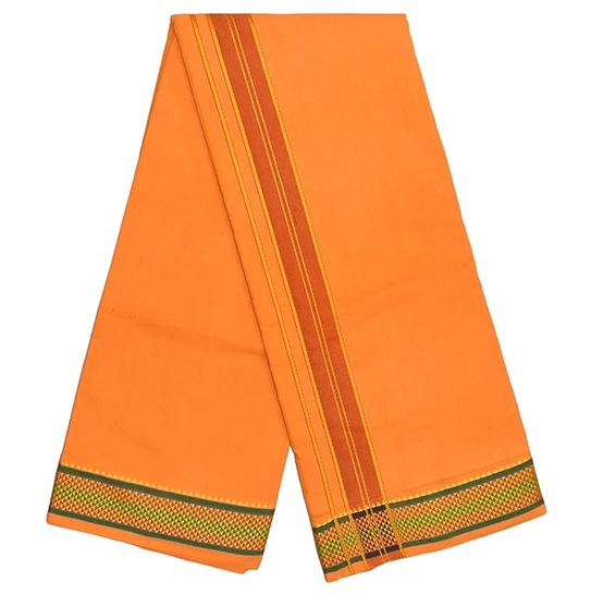 9X5" Gopuram MANGO Rajamanickam Panjakacham Set || Size: 4 Mtr Dhoti X 2.25 Mtrs Towel || Polycotton Dhotis - Image 4