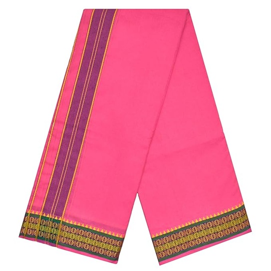 9X5" Gopuram PINK Rajamanickam Panjakacham Set || Size: 4 Mtr Dhoti X 2.25 Mtrs Towel || Polycotton Dhotis - Image 4