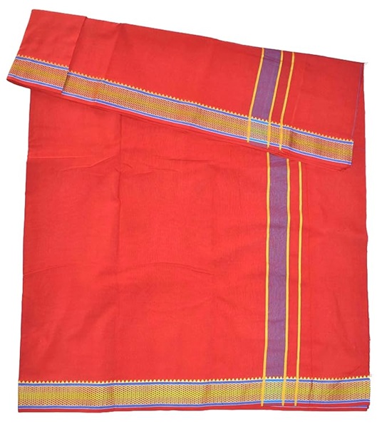 9X5" Gopuram RED Rajamanickam Panjakacham Set || Size: 4 Mtr Dhoti X 2.25 Mtrs Towel || Polycotton Dhotis - Image 4