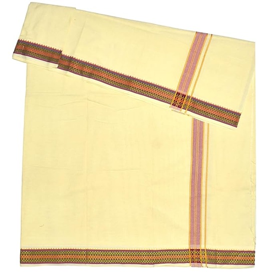 9X5" Gopuram CREAM Rajamanickam Panjakacham Set || Size: 4 Mtr Dhoti X 2.25 Mtrs Towel || Polycotton Dhotis - Image 3
