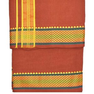 9X5″ Gopuram D-KAVI Rajamanickam Panjakacham Set || Size: 4 Mtr Dhoti X 2.25 Mtrs Towel || Polycotton Dhotis