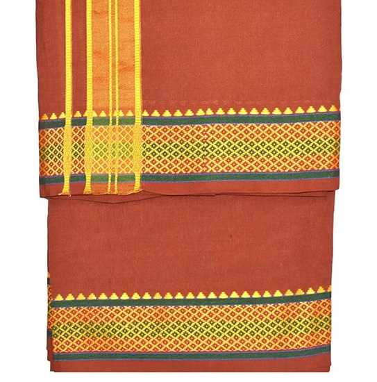 9X5" Gopuram D-KAVI Rajamanickam Panjakacham Set || Size: 4 Mtr Dhoti X 2.25 Mtrs Towel || Polycotton Dhotis - Image 2