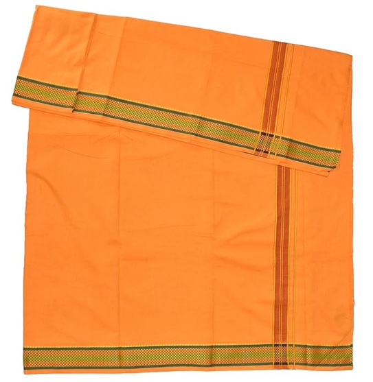 9X5" Gopuram MANGO Rajamanickam Panjakacham Set || Size: 4 Mtr Dhoti X 2.25 Mtrs Towel || Polycotton Dhotis - Image 3