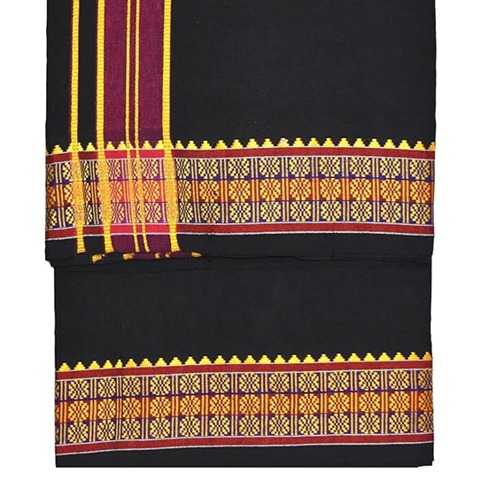 9X5" Gopuram BLACK Rajamanickam Panjakacham Set || Size: 4 Mtr Dhoti X 2.25 Mtrs Towel || Polycotton Dhotis - Image 2