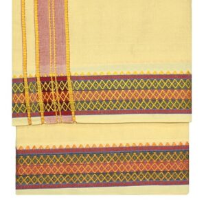 9X5″ Gopuram CREAM Rajamanickam Panjakacham Set || Size: 4 Mtr Dhoti X 2.25 Mtrs Towel || Polycotton Dhotis