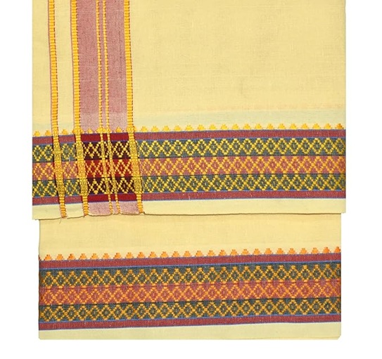 9X5" Gopuram CREAM Rajamanickam Panjakacham Set || Size: 4 Mtr Dhoti X 2.25 Mtrs Towel || Polycotton Dhotis - Image 2