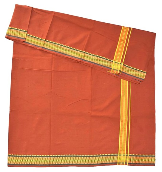 9X5" Gopuram D-KAVI Rajamanickam Panjakacham Set || Size: 4 Mtr Dhoti X 2.25 Mtrs Towel || Polycotton Dhotis - Image 3