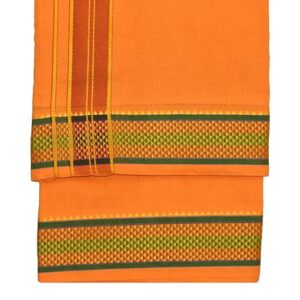 9X5″ Gopuram MANGO Rajamanickam Panjakacham Set || Size: 4 Mtr Dhoti X 2.25 Mtrs Towel || Polycotton Dhotis