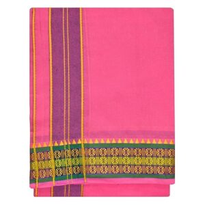9X5″ Gopuram PINK Rajamanickam Panjakacham Set || Size: 4 Mtr Dhoti X 2.25 Mtrs Towel || Polycotton Dhotis