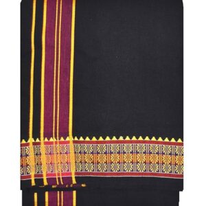 9X5″ Gopuram  BLACK Rajamanickam Panjakacham Set || Size: 4 Mtr Dhoti X 2.25 Mtrs Towel || Polycotton Dhotis
