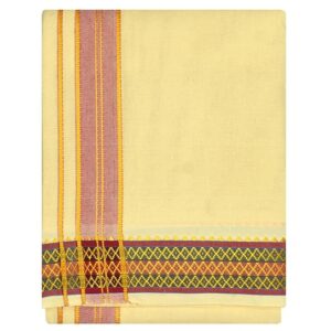 9X5″ Gopuram CREAM Rajamanickam Panjakacham Set || Size: 4 Mtr Dhoti X 2.25 Mtrs Towel || Polycotton Dhotis