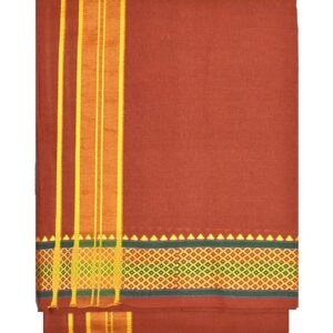 9X5" Gopuram D-KAVI Rajamanickam Panjakacham Set || Size: 4 Mtr Dhoti X 2.25 Mtrs Towel || Polycotton Dhotis