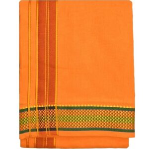 9X5″ Gopuram MANGO Rajamanickam Panjakacham Set || Size: 4 Mtr Dhoti X 2.25 Mtrs Towel || Polycotton Dhotis