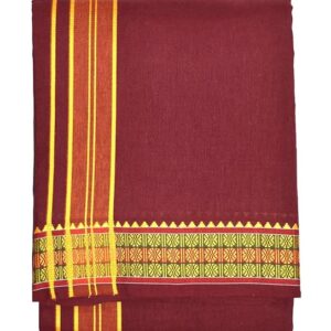 9X5″ Gopuram MARRON Rajamanickam Panjakacham Set || Size: 4 Mtr Dhoti X 2.25 Mtrs Towel || Polycotton Dhotis