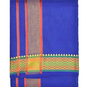 9X5″ Gopuram BLUE Rajamanickam Panjakacham Set || Size: 4 Mtr Dhoti X 2.25 Mtrs Towel || Polycotton Dhotis