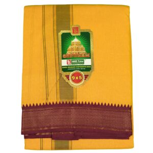 9×5″ Mylkan Polycotton Dhoti –Mango Mylkn with Green& Maroon Border